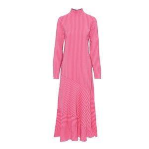 GANNI Seersucker Pink Silk Long Dress